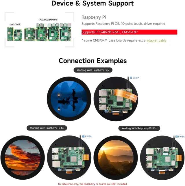Alt view image 4 of 7 - waveshare 4inch DSI Round Touch Display, 720 × 720 Resolution, IPS, 10-Point Touch, Compatible with Raspberry Pi 5/4B/3B+/3A+, CM3/3+/4, 170° Wide Viewing Angle