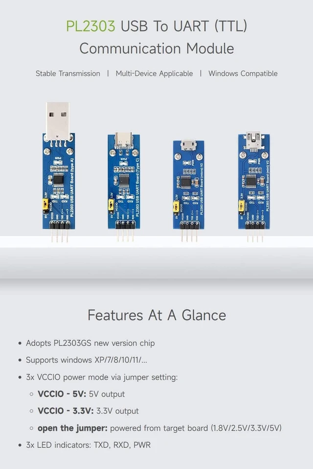 Alt view image 2 of 5 - Waveshare PL2303 USB to UART (TTL) Communication Module, Mini Connector, Supports windows XP/7/8/10/11/...