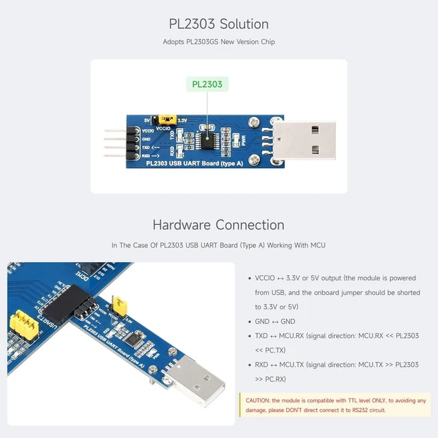 Alt view image 4 of 5 - Waveshare PL2303 USB to UART (TTL) Communication Module, Mini Connector, Supports windows XP/7/8/10/11/...