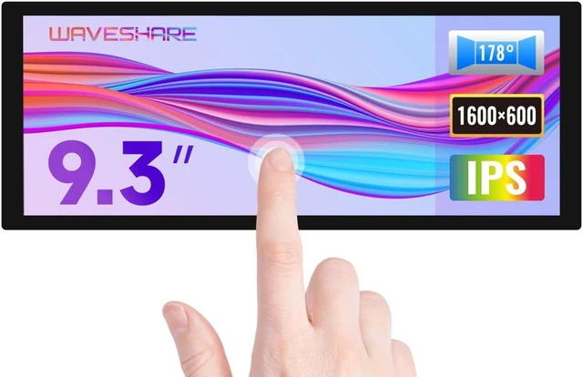 Main image of waveshare 9.3inch Capacitive Touch Display, 1600×600 Resolution, Raspberry Pi 5/4B/3B/Zero/Zero W/Zero 2W/Pico/Pico W/Pico WH, Support Jetson Nano/Jetson Orin Nano, Supports Windows 11/10/8.1/8/7