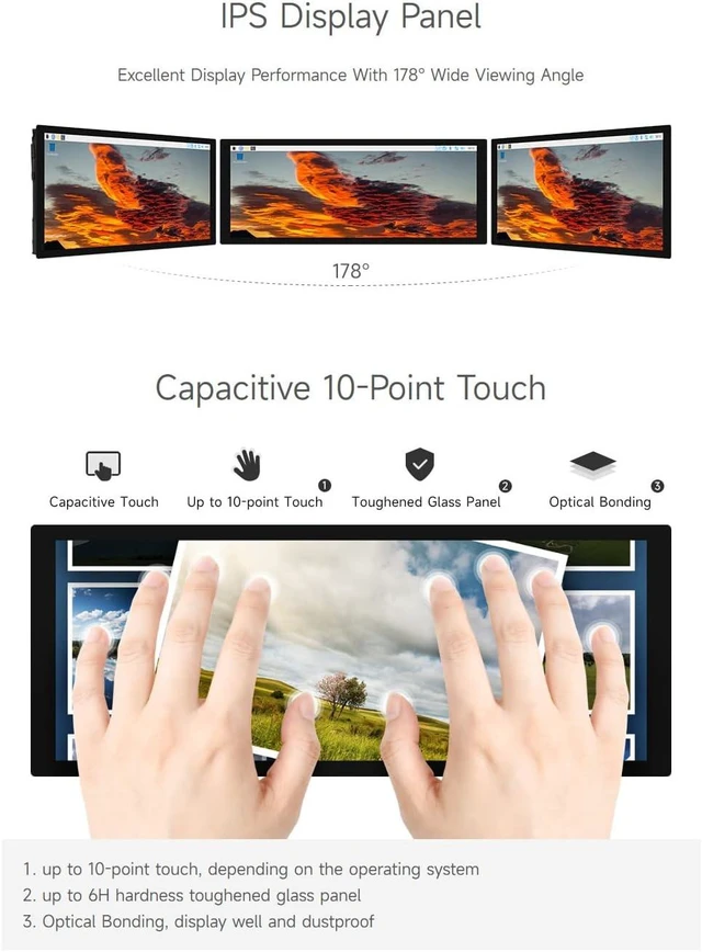 Alt view image 5 of 7 - waveshare 9.3inch Capacitive Touch Display, 1600×600 Resolution, Raspberry Pi 5/4B/3B/Zero/Zero W/Zero 2W/Pico/Pico W/Pico WH, Support Jetson Nano/Jetson Orin Nano, Supports Windows 11/10/8.1/8/7