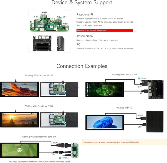 Alt view image 4 of 7 - waveshare 9.3inch Capacitive Touch Display, 1600×600 Resolution, Raspberry Pi 5/4B/3B/Zero/Zero W/Zero 2W/Pico/Pico W/Pico WH, Support Jetson Nano/Jetson Orin Nano, Supports Windows 11/10/8.1/8/7