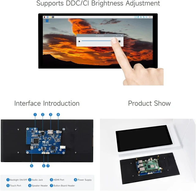 Alt view image 6 of 7 - waveshare 10.4inch QLED Quantum Dot Display, 1600×720 Resolution, Compatible with Raspberry Pi 5/4B/3B/Zero/Zero W/Zero 2W/Pico/Pico W/Pico WH, Jetson Nano and PC