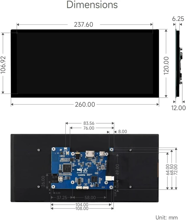 Alt view image 7 of 7 - waveshare 10.4inch QLED Quantum Dot Display, 1600×720 Resolution, Compatible with Raspberry Pi 5/4B/3B/Zero/Zero W/Zero 2W/Pico/Pico W/Pico WH, Jetson Nano and PC
