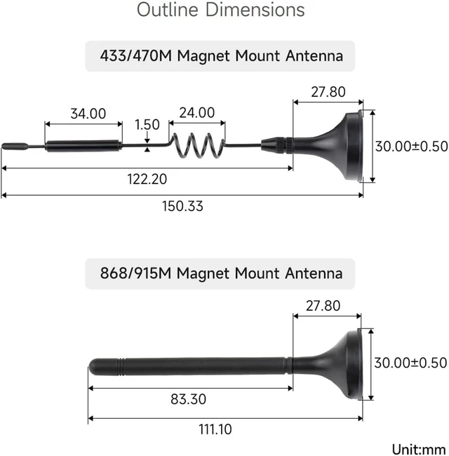 Alt view image 5 of 5 - Waveshare LPWA Outdoor Waterproof Antenna, 5dBi High Gain with Magnetic Base, LoRa Antenna, 4G/3G/2G/LPWA Support,433/470M Version