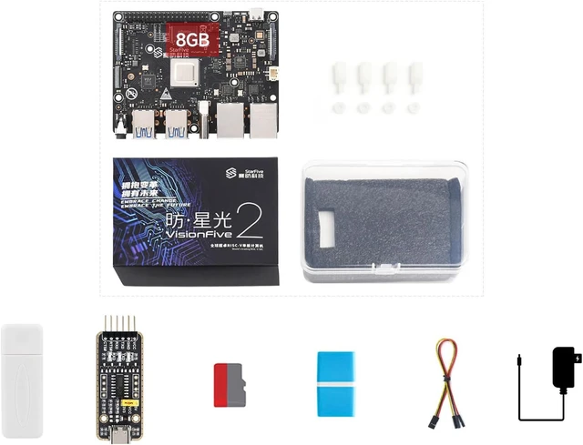 Main image of Waveshare VisionFive2 8GB WiFi Starter Kit, VisionFive2 RISC-V Single Board Computer, Comes with a UART Module (7 Items)