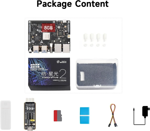 Alt view image 2 of 7 - Waveshare VisionFive2 8GB WiFi Starter Kit, VisionFive2 RISC-V Single Board Computer, Comes with a UART Module (7 Items)