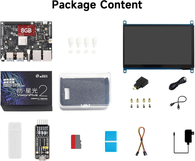 Alt view image 2 of 7 - Waveshare VisionFive2 8GB WiFi Display Kit, VisionFive2 RISC-V Single Board Computer, Comes with a 7inch HDMI LCD (8 Items)