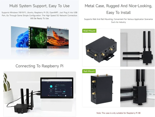 Alt view image 6 of 7 - Waveshare RM520N-GL 5G HAT with Case Compatible with Raspberry Pi, Quad Antennas LTE-A, Global Band, GNSS Positioning, Support 3GPP 16, 4G/3G