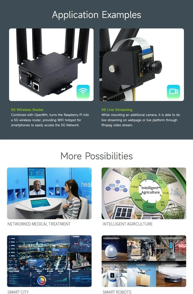 Alt view image 7 of 7 - Waveshare RM520N-GL 5G HAT with Case Compatible with Raspberry Pi, Quad Antennas LTE-A, Global Band, GNSS Positioning, Support 3GPP 16, 4G/3G