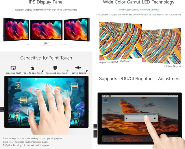 Alt view image 5 of 7 - waveshare 10.1inch Capacitive Touch Display, 1280×800 Resolution, Compatible with Raspberry Pi 5/4B/3B/Zero/Zero W/Zero 2W/Pico/Pico W/Pico WH, Support Jetson Nano, VisionFive2, PC and Smartphone