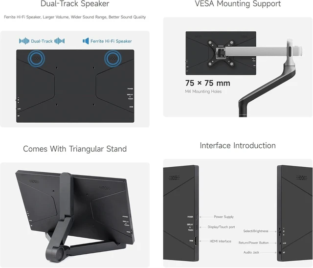 Alt view image 7 of 7 - waveshare 10.1inch Capacitive Touch Display, 1280×800 Resolution, Compatible with Raspberry Pi 5/4B/3B/Zero/Zero W/Zero 2W/Pico/Pico W/Pico WH, Support Jetson Nano, VisionFive2, PC and Smartphone