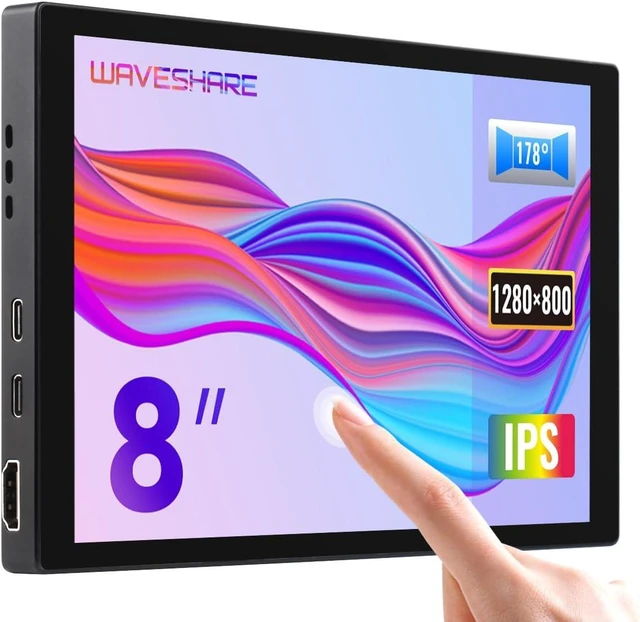 Main image of Waveshare 8inch Capacitive Touch Display, 1280×800 Resolution, Supports All Versions of Raspberry Pi, Supports Jetson Nano, VisionFive2, PC and Smartphone