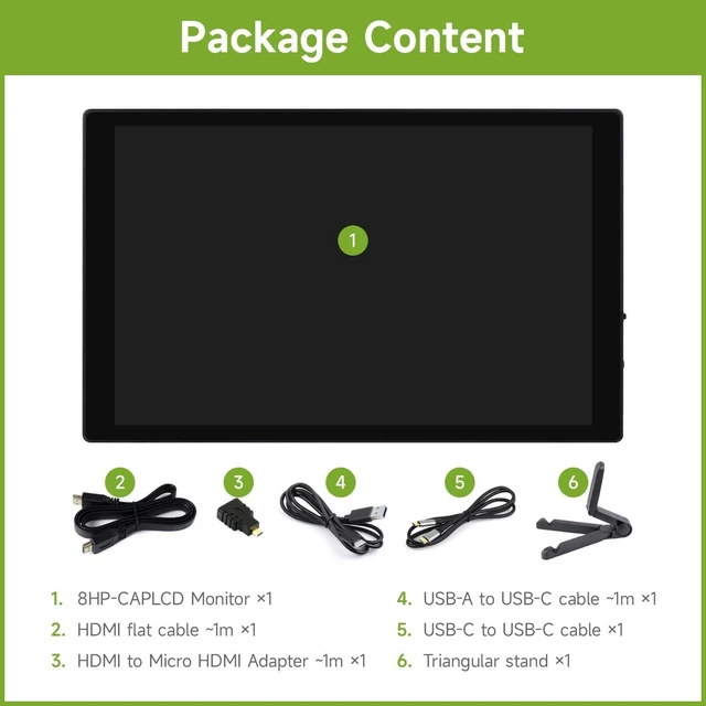 Alt view image 2 of 7 - Waveshare 8inch Capacitive Touch Display, 1280×800 Resolution, Supports All Versions of Raspberry Pi, Supports Jetson Nano, VisionFive2, PC and Smartphone