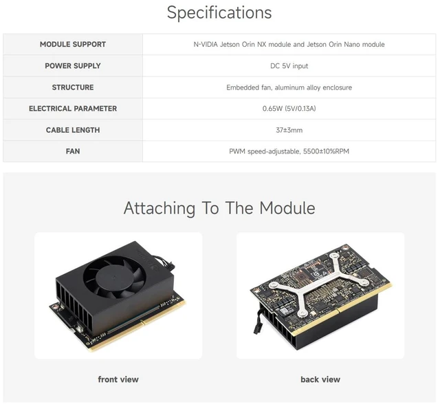 Alt view image 4 of 7 - Waveshare Official Cooling Fan - Speed-Adjustable, Compatible with Jetson Orin Nano and Orin NX