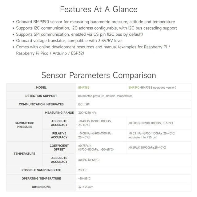 Alt view image 4 of 7 - Waveshare BMP390 High Precision Barometric Pressure Sensor, Barometric Pressure/Altitude/Temperature Measuring