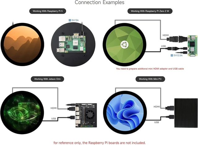 Alt view image 5 of 7 - waveshare 5inch HDMI Round Touch Display, 1080 × 1080 Resolution, IPS, 10-Point Touch, Compatible with Raspberry Pi 5/4B/3B/Zero/Zero W/Zero 2W/Pico/Pico W/Pico WH