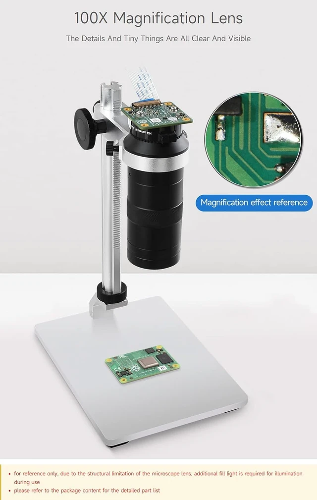 Alt view image 5 of 7 - Waveshare 100X Industrial Microscope Lens, C/CS-Mount, Compatible with Raspberry Pi HQ Camera
