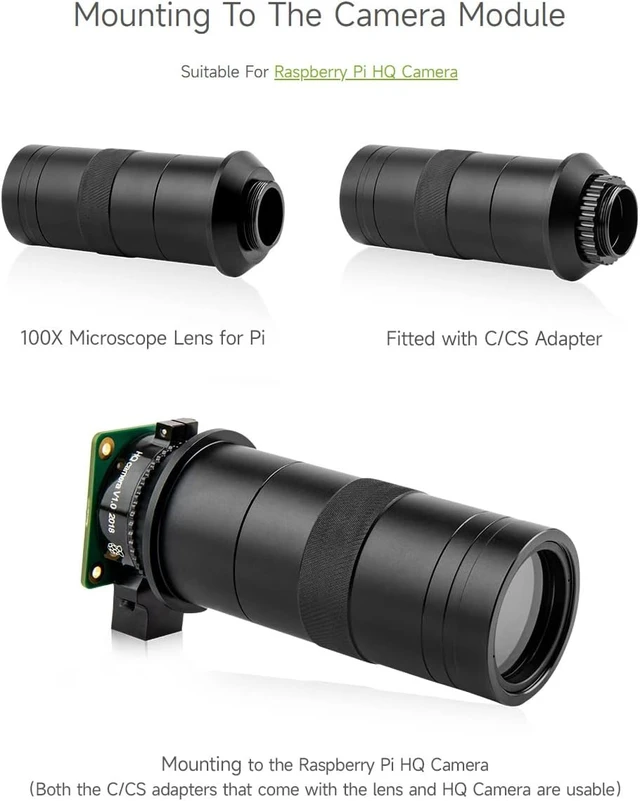 Alt view image 7 of 7 - Waveshare 100X Industrial Microscope Lens, C/CS-Mount, Compatible with Raspberry Pi HQ Camera