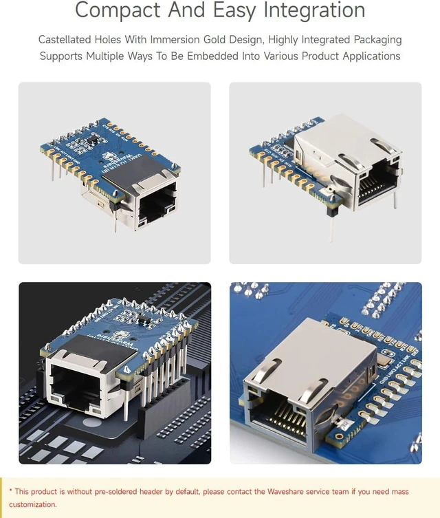 Alt view image 4 of 7 - Waveshare TTL UART to Ethernet Mini Module, Castellated Holes with Immersion Gold Design, Highly Integrated Packaging