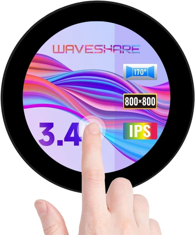 Main image of waveshare 3.4inch DSI LCD Compatible with Raspberry Pi 5/4B/3B+/3A+, CM3/3+/4, Circle Touch Display, 800×800 Resolution, IPS, 10-Point Touch