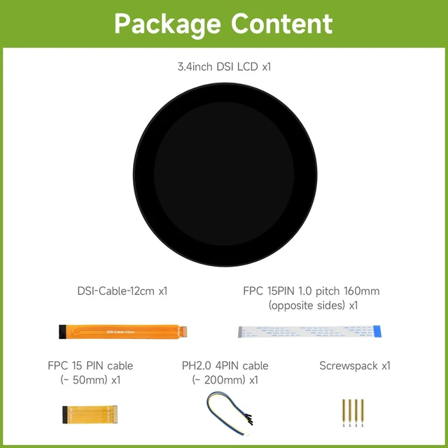Alt view image 2 of 7 - waveshare 3.4inch DSI LCD Compatible with Raspberry Pi 5/4B/3B+/3A+, CM3/3+/4, Circle Touch Display, 800×800 Resolution, IPS, 10-Point Touch