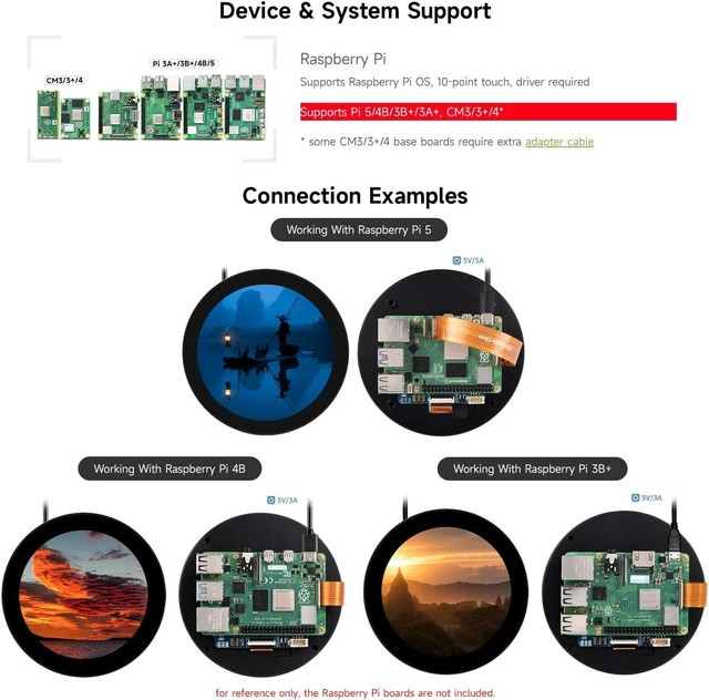 Alt view image 4 of 7 - waveshare 3.4inch DSI LCD Compatible with Raspberry Pi 5/4B/3B+/3A+, CM3/3+/4, Circle Touch Display, 800×800 Resolution, IPS, 10-Point Touch