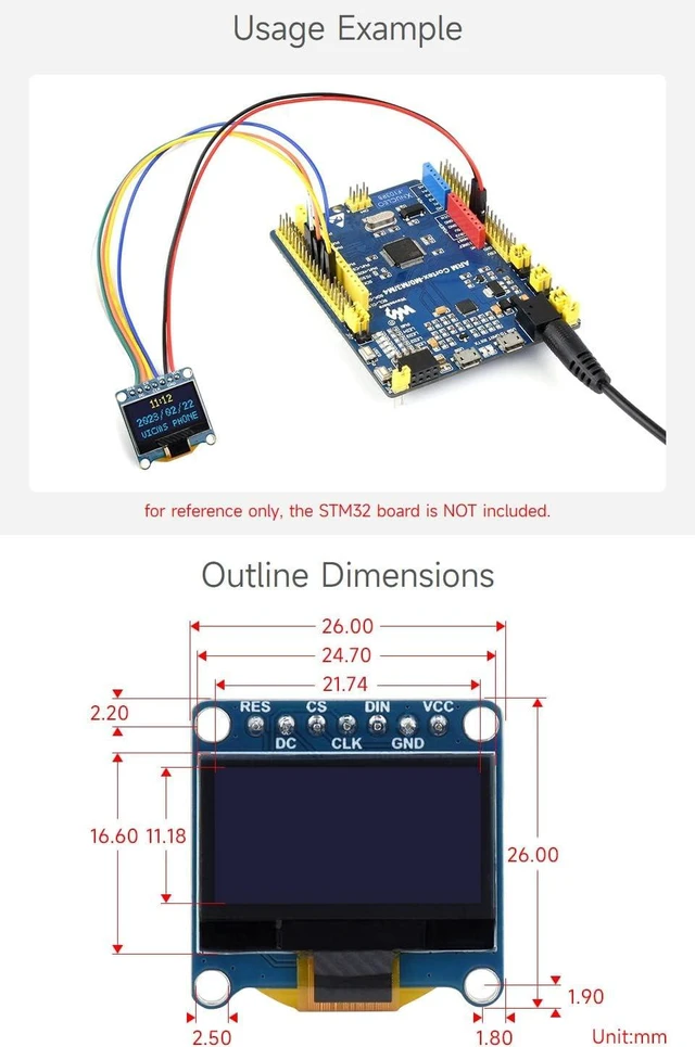 Alt view image 7 of 7 - Waveshare 0.96inch OLED Display Module, 128×64 Resolution, SPI / I2C Communication, White Version