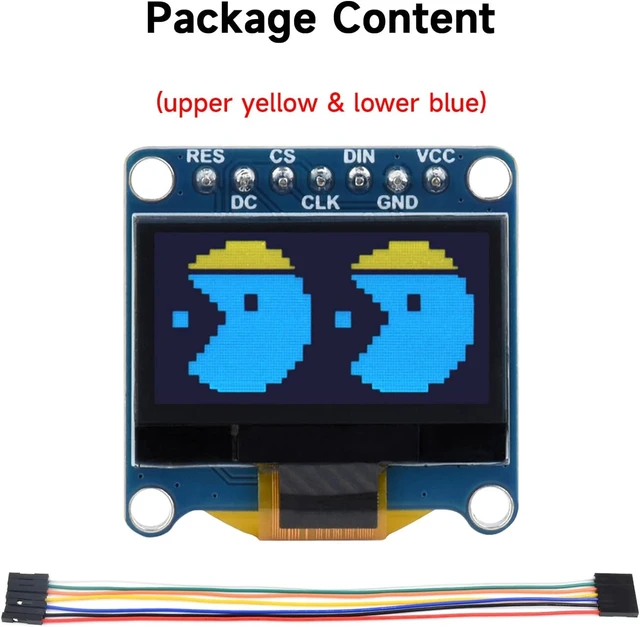 Alt view image 2 of 7 - Waveshare 0.96inch OLED Display Module, 128×64 Resolution, SPI / I2C Communication, Yellow&Blue Version
