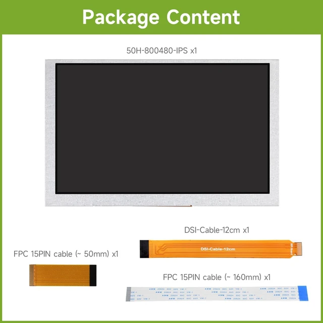 Alt view image 2 of 7 - waveshare 5inch DSI Display, 800 × 480 Resolution, IPS, Compatible with Raspberry Pi 5/4B/3B+/3A+/3B/2B/B+/A+, CM3/3+/4, No Touch Version