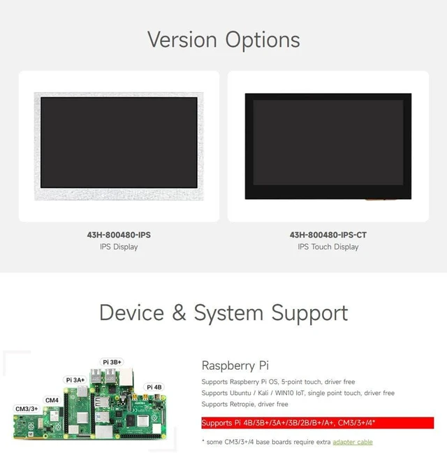 Alt view image 4 of 7 - waveshare 4.3inch DSI Display, 800 × 480 Resolution, IPS, Compatible with Raspberry Pi 5/4B/3B+/3A+/3B/2B/B+/A+, CM3/3+/4, No Touch Version