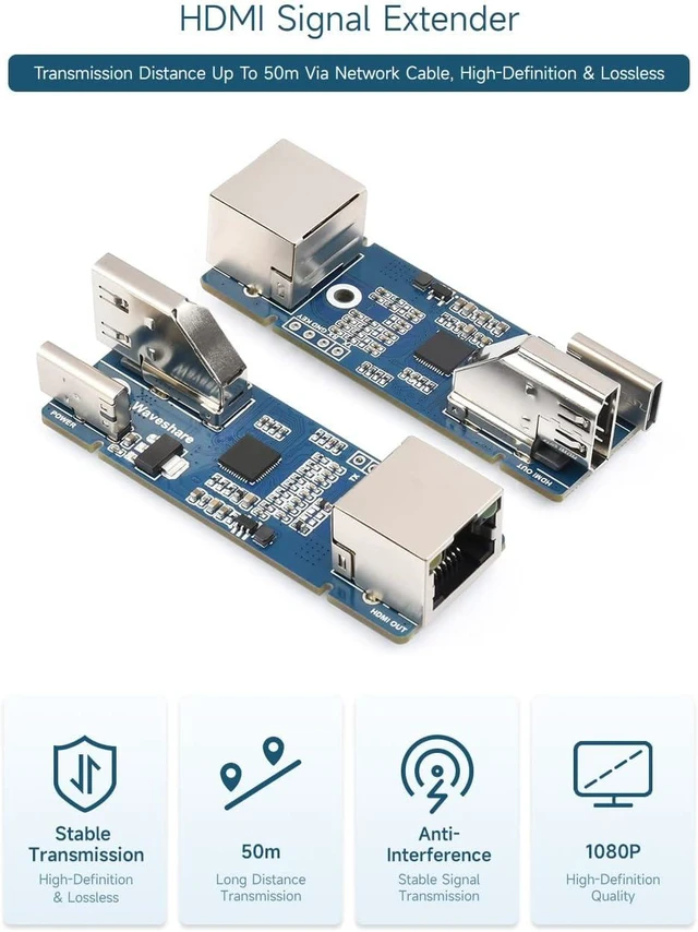 Alt view image 2 of 7 - waveshare HDMI Signal Extender, 1080P High-Definition & Lossless Transmission, Transmission Distance Up to 50m Via CAT-5E/6 Network Cable