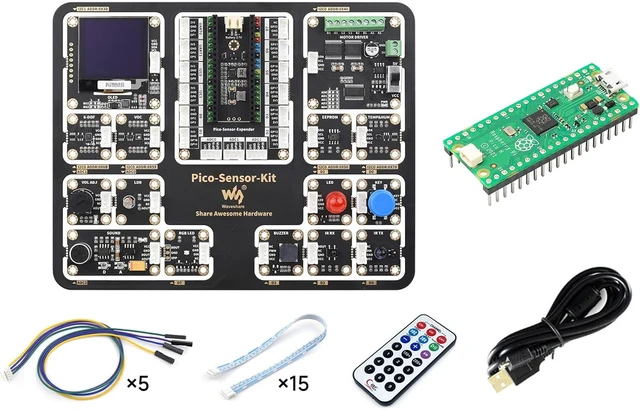 Alt view image 2 of 7 - Waveshare Entry-Level Sensor Kit Compatible with Raspberry Pi Pico, Including 15 Common Modules - Sensor Kit + Raspberry Pi Pico H