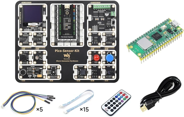 Alt view image 2 of 7 - Waveshare Entry-Level Sensor Kit Compatible with Raspberry Pi Pico, Including Pico Expansion Board and 15 Common Modules-Sensor Kit + Raspberry-Pi-Pico-W-M
