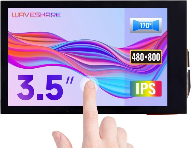 Main image of waveshare 3.5inch IPS Capacitive Touch LCD Display, Compatible with Raspberry Pi 5/4B/3B/Zero/Zero W/Zero 2W/Pico/Pico W/Pico WH, 480×800, Adjustable Brightness