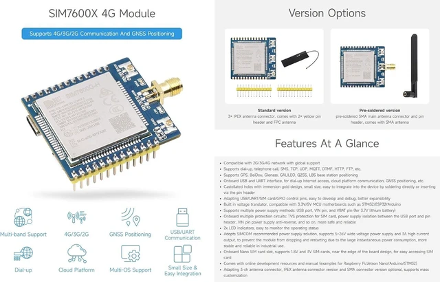 Alt view image 3 of 7 - Waveshare SIM7600G-H 4G Communication Module, Compatible with Raspberry Pi 5/4B/3B/Zero/Zero W/Zero 2W/Pico/Pico W, Multi-Band Support, 4G/3G/2G, with GNSS Positioning