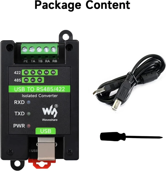 Alt view image 2 of 7 - Waveshare USB to RS485/422 Industrial Grade Isolated Converter, Onboard Original FT232RL and SP485EEN, Multiple Protection, Wall-Mount and Rail-Mount Support