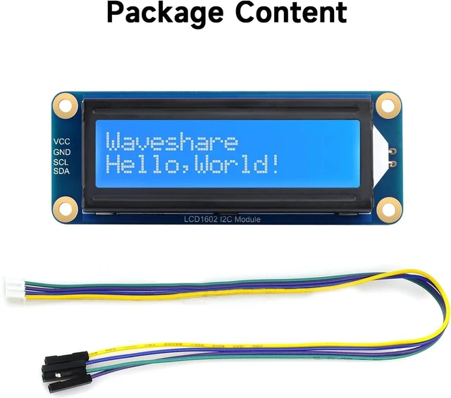 Alt view image 2 of 6 - Waveshare LCD1602 I2C Module, White Color with Blue Background, 16x2 Characters LCD, 3.3V/5V