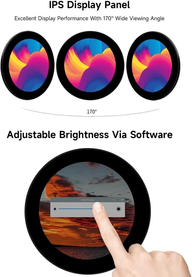 Alt view image 5 of 7 - waveshare 3.4inch DSI LCD Compatible with Raspberry Pi 5/4B/3B+/3A+, CM3/3+/4, Circle Touch Display, 800×800 Resolution, IPS, 10-Point Touch