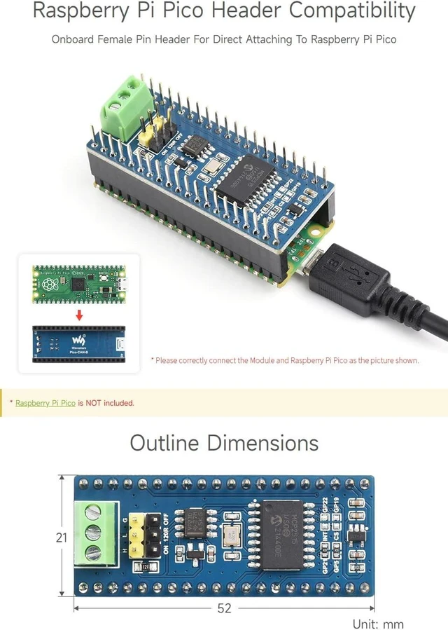 Alt view image 3 of 5 - Waveshare CAN Bus Module (B) Compatible with Raspberry Pi Pico, Enabling Long Range Communication Through SPI