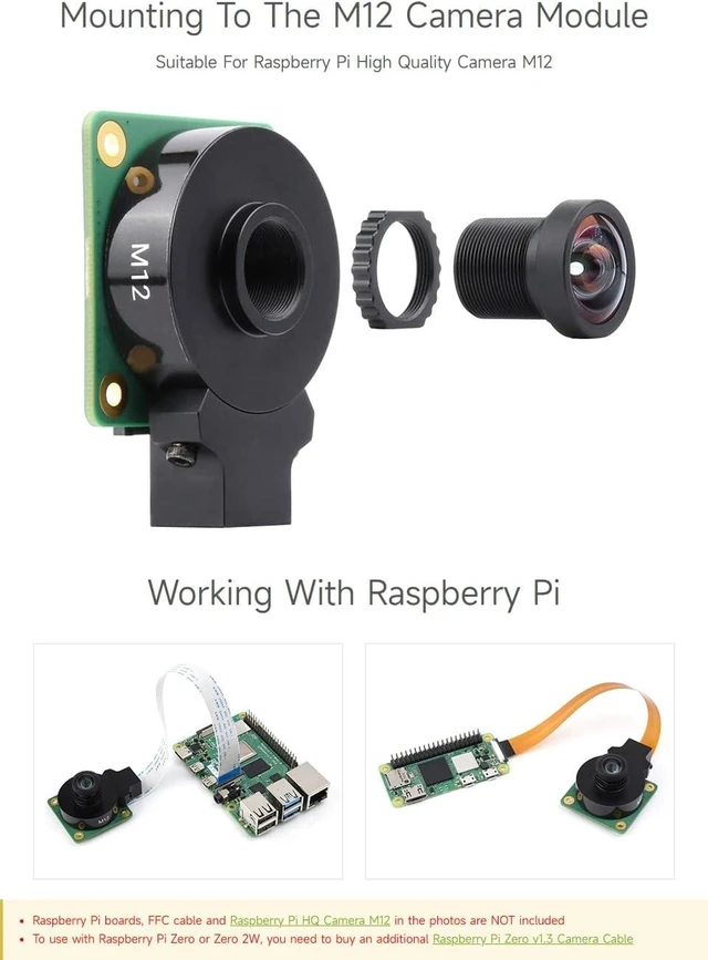 Alt view image 5 of 6 - waveshare M12 High Resolution Lens, 12MP, 113° FOV, 2.7mm Focal Length, Compatible with Raspberry Pi Camera M12