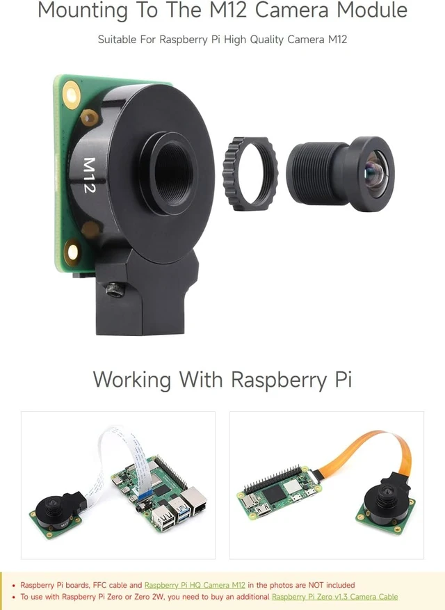 Alt view image 5 of 6 - waveshare M12 High Resolution Lens, 16MP, 105° FOV, 3.56mm Focal Length, Compatible with Raspberry Pi Camera M12