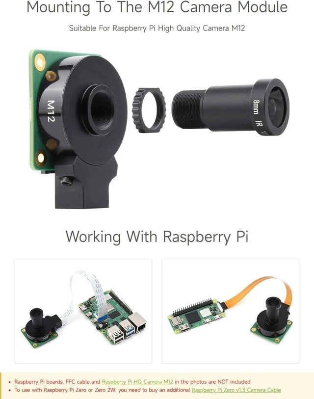 Alt view image 5 of 6 - waveshare M12 High Resolution Lens, 12MP, 69.5° FOV, 8mm Focal Length, Compatible with Raspberry Pi Camera M12