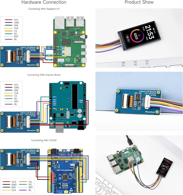 Alt view image 6 of 7 - Waveshare 1.9inch LCD Display Module, 170×320 Resolution, SPI Interface, IPS, 262K Colors