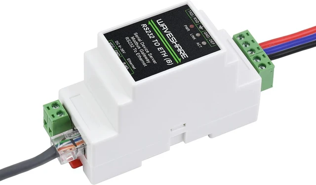 Main image of Waveshare Industrial Serial Server, RS232 to RJ45 Ethernet, TCP/IP to Serial, Rail-Mount Support