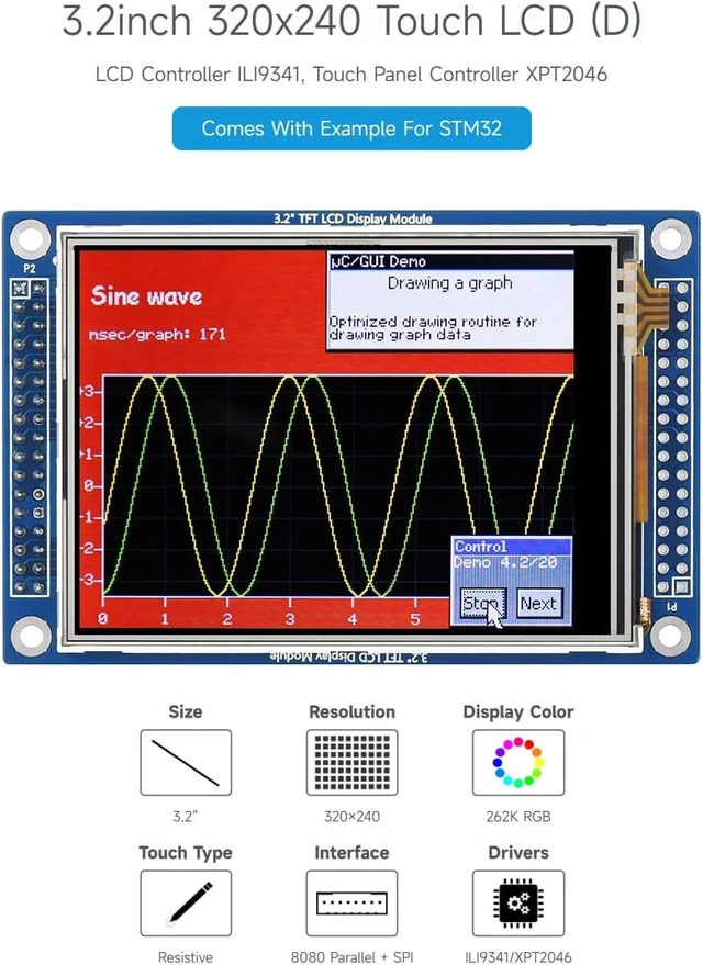 Alt view image 2 of 7 - waveshare 3.2 Inch 320x240 Multicolor Graphic LCD, with Touch Panel and Stand-Alone Controllers