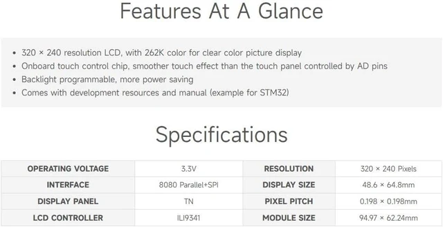 Alt view image 3 of 7 - waveshare 3.2 Inch 320x240 Multicolor Graphic LCD, with Touch Panel and Stand-Alone Controllers