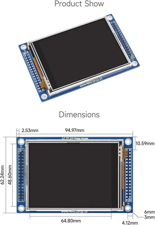 Alt view image 5 of 7 - waveshare 3.2 Inch 320x240 Multicolor Graphic LCD, with Touch Panel and Stand-Alone Controllers