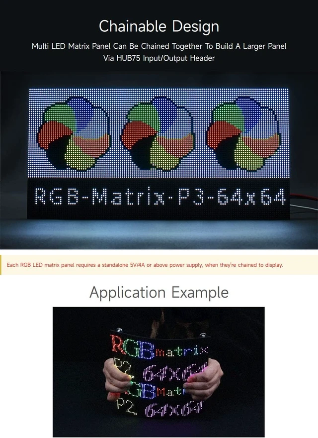 Alt view image 6 of 7 - Waveshare Flexible RGB Full-Color LED Matrix Panel, 3mm Pitch, 64×64 Pixels, Adjustable Brightness and Bendable PCB, Compatible with Raspberry Pi 5/4B/3B/Zero/Zero W/Zero 2W/Pico/Pico W/Pico WH