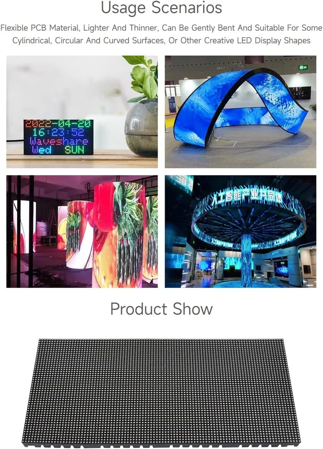 Alt view image 7 of 7 - Waveshare Flexible RGB Full-Color LED Matrix Panel, 2.5mm Pitch, 96×48 Pixels, Adjustable Brightness and Bendable PCB, Compatible with Raspberry Pi 5/4B/3B/Zero/Zero W/Zero 2W/Pico/Pico W/Pico WH